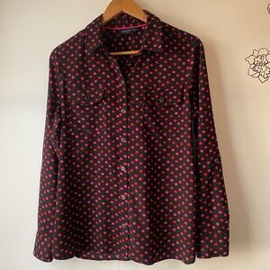 Jones New York Blouse Button Top Apples Black Large